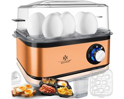 KESSER® Eierkoker electrisch voor 8 Eieren | Elektrische Eierkoker 500W van roestvrij staal met Timer en Maatbeker, kom voor omelet & Eierhouder BPA-vrij - Zwart / Koper