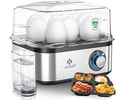 KESSER Elektrische eierkoker voor 1 tot 8 eieren, van roestvrij staal, 500 W en warmhoudfunctie, led-draaischakelaar, drie hardheidsgraden, BPA-vrij en vaatwasmachinebestendig, maatbeker, eierhouder