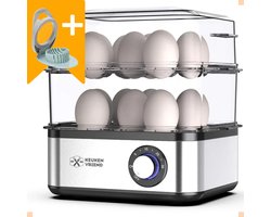 Keukenvriend© Eierkoker met timer en zoemer - eierkoker electrisch - 1 tot 16 eieren - *Inclusief eiersnijder* - Perfect voor op kantoor - 500W - XXL eierkoker - Stoomfunctie - Ook geschikt voor groenten
