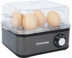 KitchenApp Eierkoker elektrisch - Geschikt voor 8 eieren - Met timer - Inclusief maatbekertje - Zilvergrijs