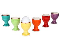 Kleurige set van 6 eierdopjes met voet - Vaatwasmachinebestendig voor een stijlvolle ontbijttafel