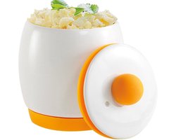 Magnetron Eierkoker - Eierkoker - Eierstoompan - Eierkoker Magnetron - Ei Koker - Draagbare Mini Snelle Eierkookbeker - Voor Keuken Ontbijt - Magnetron Eierkoker van Keramiek - Snel luchtige eieren bereiden - Wit/Oranje - 1 Stuk