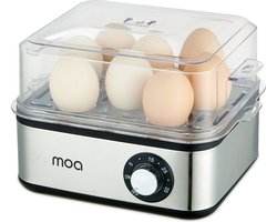 MOA Elektrische eierkoker voor 8 eieren - Inclusief maatbeker - Eierprikker - Met timer - 500W - RVS behuizing - EB06