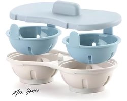 Mrs. Jones Eierkoker Magnetron Egg Cooker Poacher - Gepocheerd Ei Kit met Zeef Mand Stroperijen - Vaatwasserbestendig .