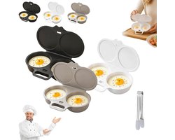 Namajunas - Eierkoker magnetron - Eierkoker 2 eieren - 3 stuks - Ei pocheerder met deksel en handvat - Keuken accessoire - Snel en olievrij koken - Keukenhulp - Voedselveilig PP & onmisbare keukenallrounder