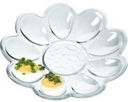 Praktisch glazen eierbord voor 9 eieren, bloemvormig, transparant, ideaal voor elke gelegenheid