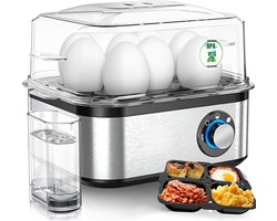 Quvo® Eierkoker electrisch - Eierkoker - Eierkoker met timer - Zwart/Zilver - ‎21cm x 17cm x 15cm