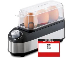 REN® Eierkoker Electrisch - Eierkoker - Eierkoker met Timer - van zacht tot hard - Voor 3 eiren - Zwart / Zilver - 22cm x 8cm x 14cm