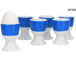 RFWR® Set van 6 Eierdopjes van Wit Porselein met Blauwe Rand - Stijlvolle en Functionele Eierhouders