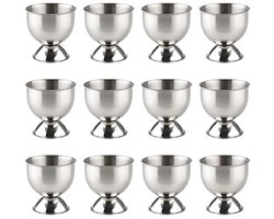 Set van 12 eierdopjes voor zachte en hardgekookte eieren van roestvrij staal