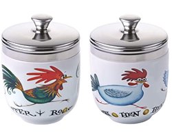 Set van 2 Porseleinen Eier-Coddlers - Chasing Chickens Design - Keuken Gadgets voor Eieren