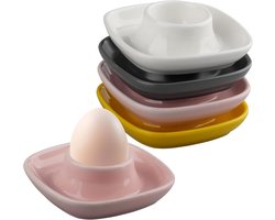 Set van 4 eierdopjes van porselein - 10 x 10 x 2 cm - Kleurrijk - Eierhouders voor ontbijttafel - Keuken en restaurant