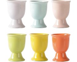 Set van 6 Eierdopjes van Porselein - Kleurrijke Eierstandaard voor Ontbijttafel, Ideaal voor Zacht en Hard Gekookte Eieren, Geschikt voor Huis en Restaurant