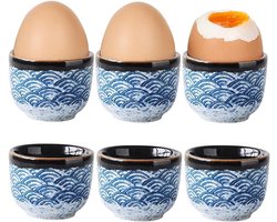 Set van 6 Porseleinen Eierdopjes - Kleurrijk en Vintage Design voor Elk Ontbijt