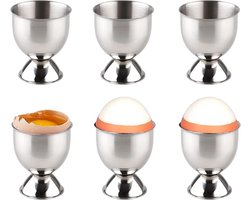 Set van 6 Stapelbare Eierdopjes van Roestvrij Staal met Basis