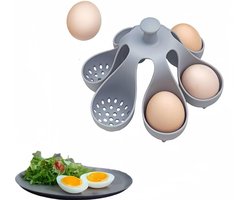 Siliconen eierkoker - Geschikt voor zacht- of hardgekookte eieren - Eierkokerlade - Met afvoergaten - Opberg- en eierhouder - Geschikt voor 6 eieren - Keuken eierkoker gadget - Handig koken en opbergen in de koelkast - Grijs