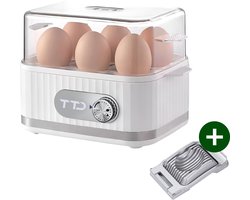 TTD® Smart Eierkoker Elektrisch met Timer - Eierwekker - Eierkoker Electrisch - Geschikt voor 1 tot 6 Eieren - Inclusief Eierprikker en Maatbeker - Met RVS Eiersnijder