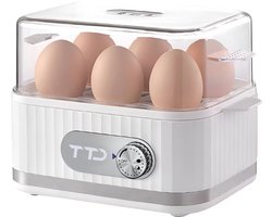 TTD® Smart Eierkoker Elektrisch met Timer - Geschikt voor 1 tot 6 Eieren - Hardgekookt, Zachtgekookt of Halfzacht - Eierwekker - Eierkoker Electrisch - Inclusief Eierprikker en Maatbeker