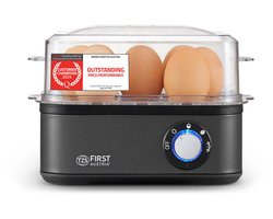 TZS First Austria Eierkoker - Elektrisch - 8 Eieren - Met Stoomfunctie & Pocheerfunctie - Automatische Uitschakeling - Grijs/RVS