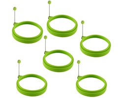 Verpakking van 6 eierringen, eiervormen, siliconen eierringen, pannenkoekvormen, ronde eiervormen (groen)