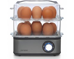 Zenzee eierkoker – Geschikt voor 16 eieren – 2 lagen - Elektrisch - Met timer – Kook, stoom en pocheer - RVS