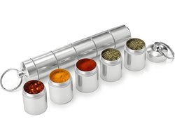 5-in-1 Mini Specerijen Set voor Kamperen - Waterdichte en Lichte Aluminium Potjes, Ideaal voor Buiten, BBQ, Picknick en Koken
