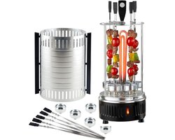 Aurixi® Kebab Grill – Verticale Grill Inclusief 5 Kebab Spiezen – Donorgrill Met Opvangbakjes – Shoarmagrill - Kebabgrill - Grill Apparaat Inclusief Aluminium Body – Zwart - 25cm x 25cm x 50cm