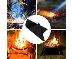 Candala Vuurvaste mat 30 cm × 30 cm, hittebestendig tot 1200 °C, vuurvast tapijt voor houtkachel, vuurvast tapijt, grillmat, hittebestendig, zwart