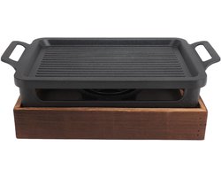 Charcoal Grill, Portable Lightweight Smokeless Grill, Table Barbecue, Alcohol Stove, Indoor Grill with 10.6 X 7.9 Inch Removable Griddle, Wooden Base for Camping, #311, modern