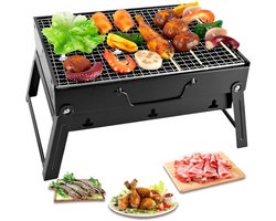 Draagbare Houtskoolbarbecue, Vouwbare Mini Gril van RVS, Compacte Tafelgrill voor Camping, Tuin, Picknick en Reizen – 43 x 29 x 23 cm