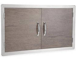 Dubbele BBQ Toegangsdeur voor Buitenkeuken 36x21 Inch - RVS Frame met Houtnerf Design
