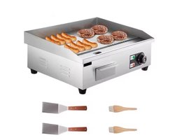 Elektrische Grillplaat - Grillplaat - Teppanyaki Grill - voor Horeca - Thuisgebruik - Ruim Bakoppervlak - 50-300°C Temperatuurregeling - AC 220-240V - 50Hz - 2000W - 14 inch - RVS - Zilver