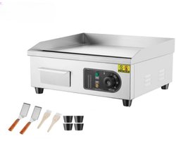 Elektrische Grillplaat - Grillplaat - Teppanyaki Grill - voor Horeca - Thuisgebruik - Ruim Bakoppervlak - 50-300°C Temperatuurregeling - AC 220-240V - 50Hz - 2800W - 18 inch - RVS - Zilver