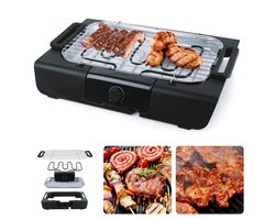 Elektrische Tafel Barbecue - Grillplaat 42x24 cm - Afneembaar Grillrooster - RVS - Kunststof - 50,5x36,5x9cm - Met Metalen Waterreservoir - Verstelbare Thermostaat - Veiligheidsvergrendeling - 2000 Watt - Elektrische BBQ - Tafelmodel