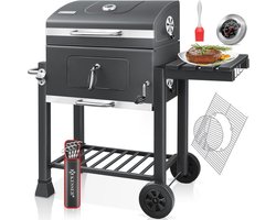 Grote Houtskoolbarbecue Trolley met Wielen, Thermometer en Roestvrij Stalen Handvat voor Tuin en Camping