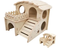 Hamsterhuis van hout, cavia's, hamsterhuis, hamsterhuis, hamster met helling, verstopplaats voor kleine dieren, hamsters, cavia's, accessoires, voor kleine huisdieren, dwerghamsters, racermuizen