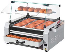 Hotdogroller Grill - Elektrische Worstenroller - 30 Hotdogs - 11 Rollen - RVS 2400 W - Broodjeswarmer - Glazen Deksel - 3 Temperatuurregelaars