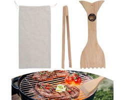 Houten BBQ Grill Schraper met Flesopener, Ideaal voor Buiten Grillen, Grillreiniging en BBQ Cadeaus voor Mannen, Duurzaam en Effectief Schoonmaakgereedschap