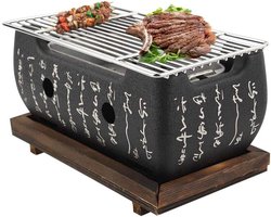JHubers Goods - Draagbare Japanse houtskoolgrill voor binnen en buiten met bodemplaat