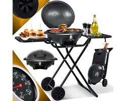 KESSER® Elektrische Barbecue 2in1 Tafelgrill 2400W - Staande Grill BBQ met deksel, Thermometer en Grillplaat - Tafelbarbecue Antiaanbaklaag met Opbergtafel en 2 wielen - Zwart