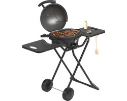 KitchenBrothers Elektrische BBQ - Opvouwbaar - Barbecue met Wielen - Anti-aanbaklaag - Zijtafels - tot 250°C - 2400W - Zwart