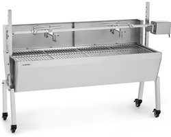 Klarstein 2-in-1 draaispitgrill met motor, grill met draaiend spit & windscherm, grote spitgrill voor kip & speenvarken, grill met motor, spitgrill met roestvrijstalen rooster, houtskoolgrill met wielen