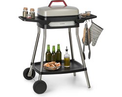 Klarstein Gatsby elektrische barbecuestandaard tafelgrill, vermogen: 2000 W, EasyGrill Concept, grilloppervlak: 42x37cm / gegoten aluminium / antiaanbaklaag / grillmuts, twee zijtafels, beige / zwart - BBQ - 47 cm - RVS - RVS