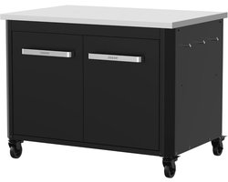 Lage buitenkeuken met RVS werkblad en wielen | Ideale plancha hoogte | Praktische haken en opbergruimte