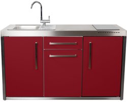 Minikeuken BeNeLux Stengel MO150 S voorgemonteerde metalen outdoor keuken met koelkast - inductie kookplaat - water en electriciteits aansluiting inclusief alle toebehoren - Rood Bordeaux