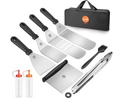 Professionele Grill Spatula Set van RVS - 9-delige BBQ Accessoires met Borstels en Draagtas voor Buiten koken