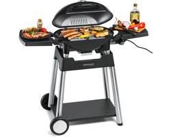 Rommelsbacher BBQ 4100/S – elektrische barbecue met grillwagen & deksel – 2200W gietijzeren grillrooster – voor balkon, tuin & camping