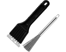 Set van 2 RVS Grillborstels met Schraper en Kunststof Handgreep voor BBQ en Camping, Ideaal voor Grillrooster en Pannen, Efficiënte Schoonmaakaccessoires voor Buiten koken