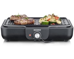 Severin PG 8556 - Electrische Tafel BBQ Grill - 2300 W - 230 °C - Geribbelde grillplaat - Zwart Roestvrijstaal