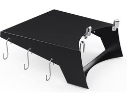 SnelShoppen - Barbecue Side Table Grilltafel voor 57cm Kolenbarbecue, Stalen Opbergrack met RVS Haken, Corrosiebestendig, Tuin, Camping, Feest